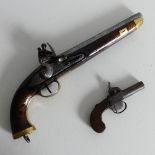 A 19th century 14 Bore Flintlock Pistol, probably continental,with plain barrel and tang, rounded