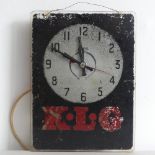 A 1930's glass advertising clock for K.L.G. Plugs, with Smiths Sectric movement, with red K.L.G