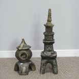 Garden statuary; a reconstituted stone statue of a Chinese pagoda, H 79cm, together with another