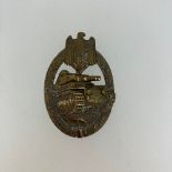A WWII German Army Panzer Badge, in bronze with an unmarked hollow back, possible replacement pin.