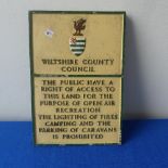 An Original Wiltshire County Council recreation Sign; Rectangular Council Sign with Wiltshire flag