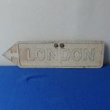 An Original pre Worboys pressed aluminium London Road sign; directional arrow sign pointing left