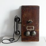 Railwayana; A GWR wooden signal box wall telephone, handset maked T E L in circle, hinged front H