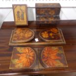 An antique Tunbridge ware Book Slide, together with another similar, a small box in the form of a
