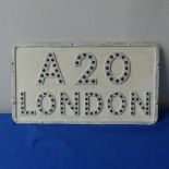 An Original pre Worboys A20 London Road Sign;  rectangular directional sign with integral reflectors