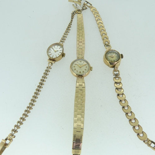Three 9ct gold lady's Wristwatches; one by Rotary, with narrow open link bracelet strap, total - Image 2 of 3