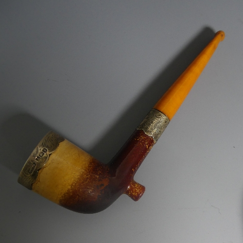 A cased George V silver and amber mounted Meerschaum Pipe, hallmarked Birmingham, 1910, with amber - Image 5 of 5