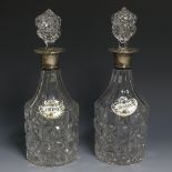A pair of George V silver mounted cut glass Decanters, by Arthur Willmore Pennington, hallmarked