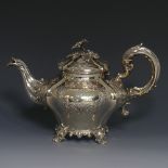 A Victorian silver Teapot, by Charles Reily & George Storer, hallmarked London, 1843, of melon