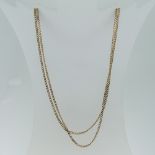 A long 9ct gold narrow curb link chain Necklace, 85cm long, approx total weight 10g.