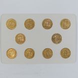 A collection of Ten Victorian gold Sovereigns, dated; 1843, 1852, 1855, 1862, 1863, 1864, 1865,