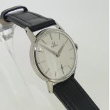 An Omega stainless steel gentlemen?s Wristwatch, the circular silvered dial with baton hour