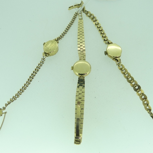 Three 9ct gold lady's Wristwatches; one by Rotary, with narrow open link bracelet strap, total - Image 3 of 3