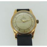 A vintage 14ct gold cased Omega Automatic Chronometer gentleman?s Wristwatch, the silver dial with