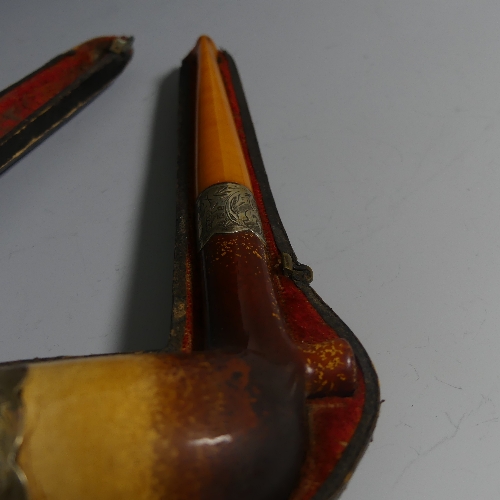A cased George V silver and amber mounted Meerschaum Pipe, hallmarked Birmingham, 1910, with amber - Image 4 of 5