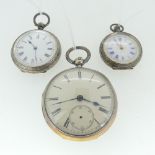 A pretty continental silver lady's Fob/Pocket Watch, marked '935', with foliate engraved case, the