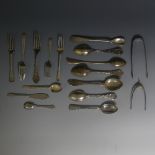 A quantity of mixed silver Flatware, including a pair of 'wishbone' shaped Sugar Nips, Birmingham,