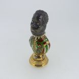 An antique gold, diamond and enamel Desk Seal, modelled as the bust of a Moorish Prince, with carved