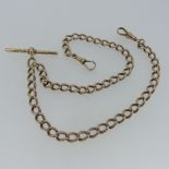 A 9ct gold double 'Albert' Watch Chain, with T-Bar and two suspension clips, all individually