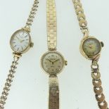 Three 9ct gold lady's Wristwatches; one by Rotary, with narrow open link bracelet strap, total