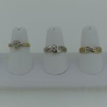 A 9ct yellow gold Ring, channel set with seven small diamonds, Size O, 2.4g, together with a small