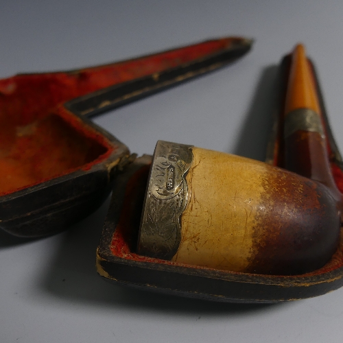 A cased George V silver and amber mounted Meerschaum Pipe, hallmarked Birmingham, 1910, with amber - Image 3 of 5
