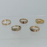 A small five stone opal Ring, mounted in 9ct gold, Size N, together with a 9ct gold band, Size Q,