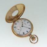 A gold plated half hunter Pocket Watch, the circular white enamel dial signed Waltham U.S.A.,