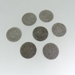 Seven Polish Sigismund III Polker Coins, dated 1621, 1622 (2) 1623 (2), 1624 (2) hammered silver (7)