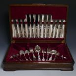 A canteen of silver plated Cutlery, King's pattern, six place setting, in wooden canteen, lacks