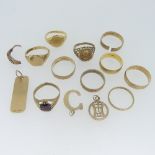 A 22ct yellow gold Band, Size Q, 5.1g, together with a damaged 18ct ring, 5.2g, a quantity of