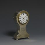 An Edwardian silver mounted Mantle Clock, makers mark rubbed, hallmarked Birmingham, 1906, of