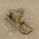 Garden Statuary; A vintage reconstituted stone Dog, modelled laying on front legs, L 66cm x W 27cm x