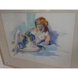 Kay Young (British, 20th/21st century), Female nude, watercolour and charcoal, signed, 28cm x