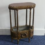 An early 20thC French giltwood Plant Stand, the oval hardstone top, above a metal lined cane work