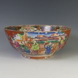 A Chinese mandarin palette porcelain Bowl, the well and exterior painted with panels of figures on