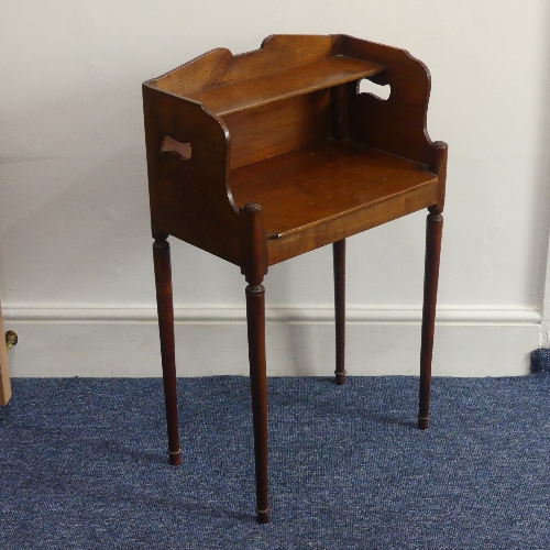A 19thC mahogany Bookstand, with galleried back and two shelves, on rounded tapering legs, W 46cm