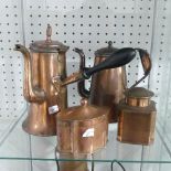 A small quantity of antique Copper wares, to include a silver shape tea caddy, cockerel lidded egg