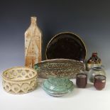 A small quantity of Studio Pottery, to include a Troika-style Vase, a Bowl with pierced surround,