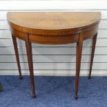 A George III satinwood demi-lune fold-over Card Table, the fold-over top with inlaid fan
