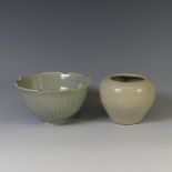 A Leach studio pottery small lobed Bowl, in off-white glaze, with impressed mark near foot, together