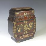 An early 20thC Japanese lacquer Casket, the whole decorated in gold on black and red lacquer with