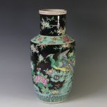 A 20thC Japanese porcelain famille noir Baluster Vase, with black ground and enamelled floral