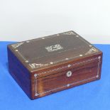 A Victorian lady's Vanity Box, the hinged lid with stylised horse inlay opening to reveal a silk