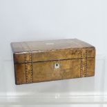 A Victorian Tunbridge ware Box, the mother of pearl inlaid hinged lid opening to reveal a fitted