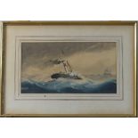 Richard Markes (British, 1875-1920), Paddle steamer in rough seas, watercolour, signed, 17cm x 32cm,
