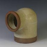 A Robin Welch stoneware Salt Pig, in smooth oatmeal glaze and textured rims, impressed with 'SALT'