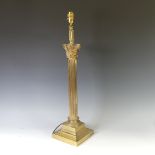 A vintage brass Corinthian Column Table Lamp, on stepped square base, H 65cm.