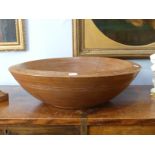 An antique treen turned wood Fruit Bowl, 45cm diameter, together with a quantity of ornamental