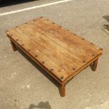 A Mexican pine rectangular Coffee Table, with wrought metal fittings, W 162cm x D 90cm x H 46cm.